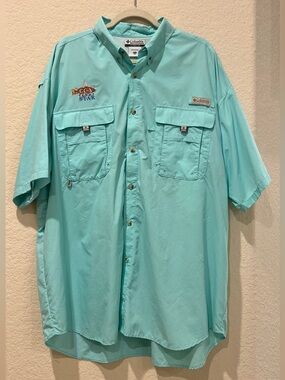Columbia PFG Fishing Shirt XXL Aqua  | CCA Texas Star & Academy Embroidered
